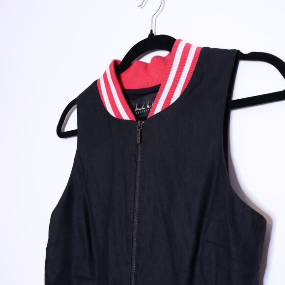NICOLE MILLER COLLECTION Linen Slouch Dress Black Zip Front Women's 6 - Picture 3 of 13